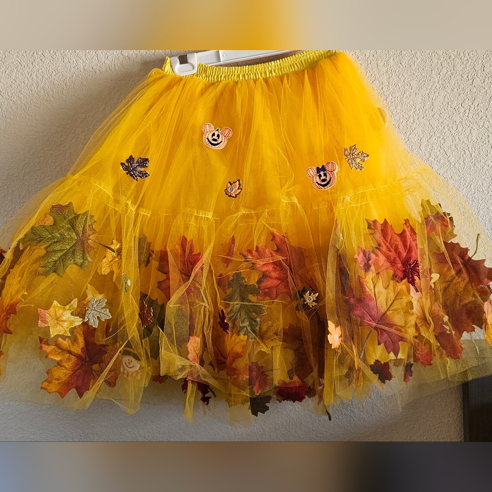 Yellow Tulle Skirt with Leaf Accents